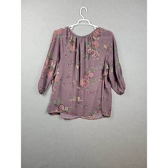 Chaps Purple Floral 3/4 Sleeve V Neck Popover Boho Blouse Women's Plus 2X - Picture 6 of 11